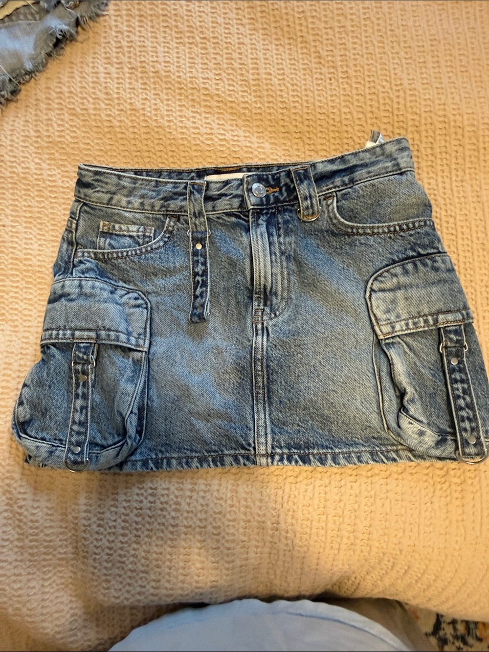 Bershka Light Blue Denim Cargo Mini Skirt